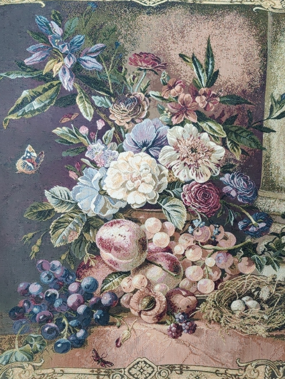Floral Still Life Wall Tapestry in Purple and Pink
